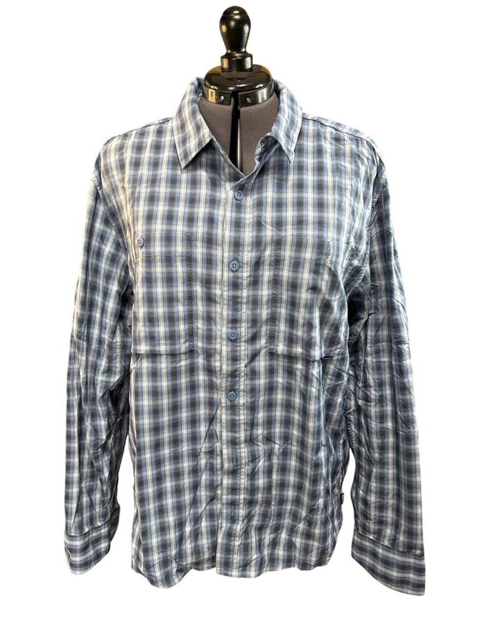 REI Co-Op Men's plaid Lightweight Tech Vented Hiking shirt bluesign Sz. Large